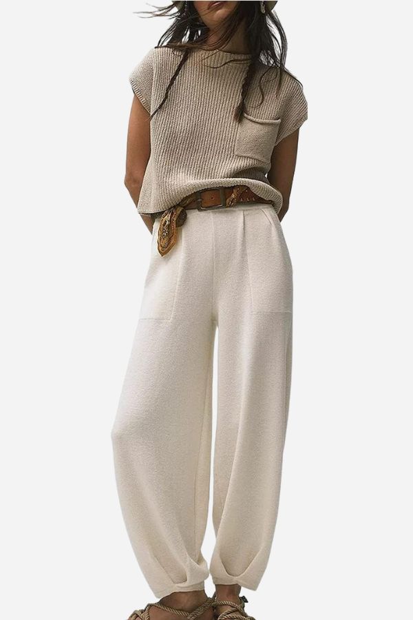 Zweiteiliges Damen-Set aus Strick-T-Shirt und Hose