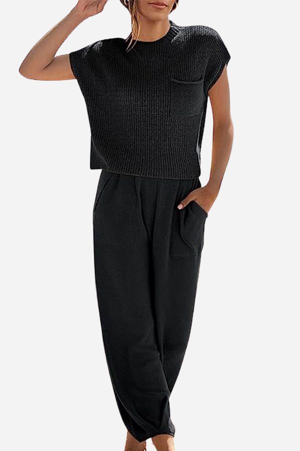 Zweiteiliges Damen-Set aus Strick-T-Shirt und Hose