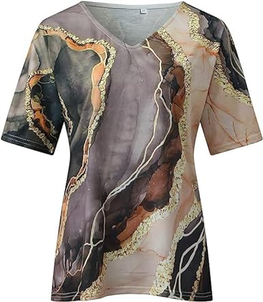 Damen-T-Shirt im Boho-Stil mit Marmormuster