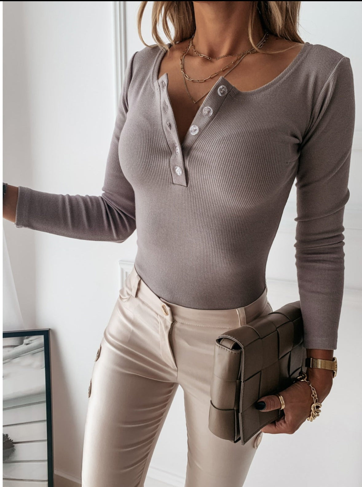 Geripptes Damen-Henley-Shirt
