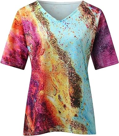 Damen-T-Shirt im Boho-Stil mit Marmormuster