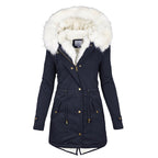 Elegante Damen-Winterjacke mit Kapuze und Knopfleiste