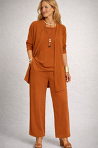 Dreiteiliges Damen-Set mit Cardigan, Top und weiter Hose