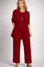 Dreiteiliges Damen-Set mit Cardigan, Top und weiter Hose