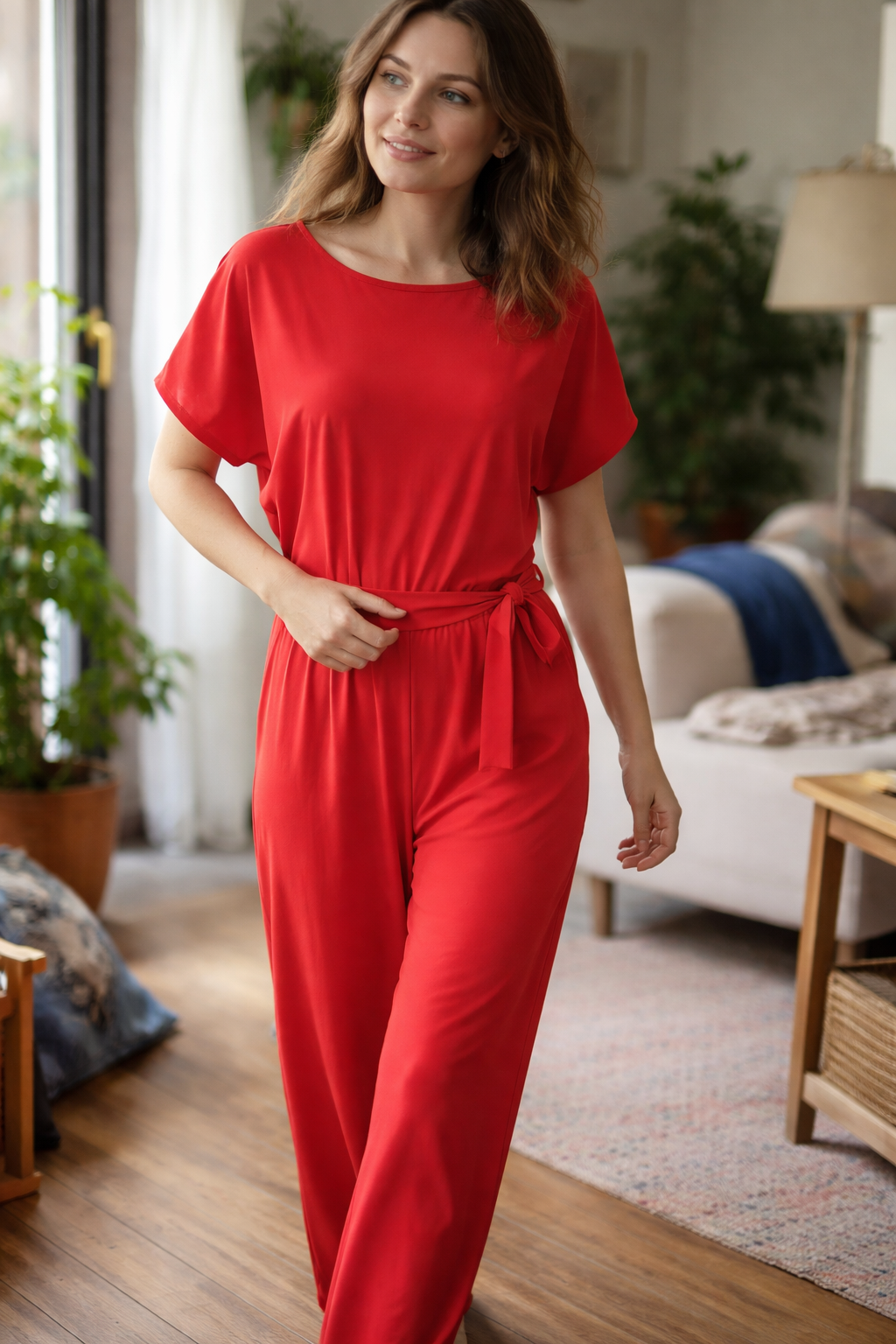 Weit geschnittener Damen-Jumpsuit mit Bindegürtel