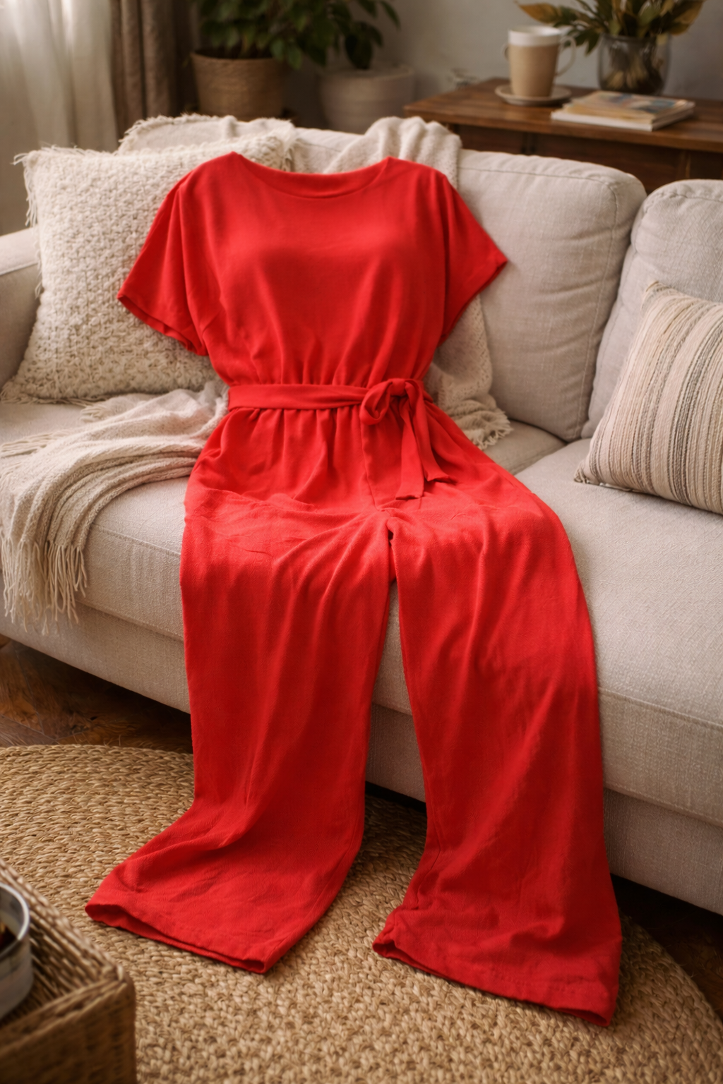 Weit geschnittener Damen-Jumpsuit mit Bindegürtel