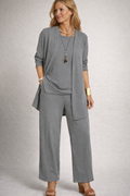 Dreiteiliges Damen-Set mit Cardigan, Top und weiter Hose