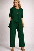 Dreiteiliges Damen-Set mit Cardigan, Top und weiter Hose