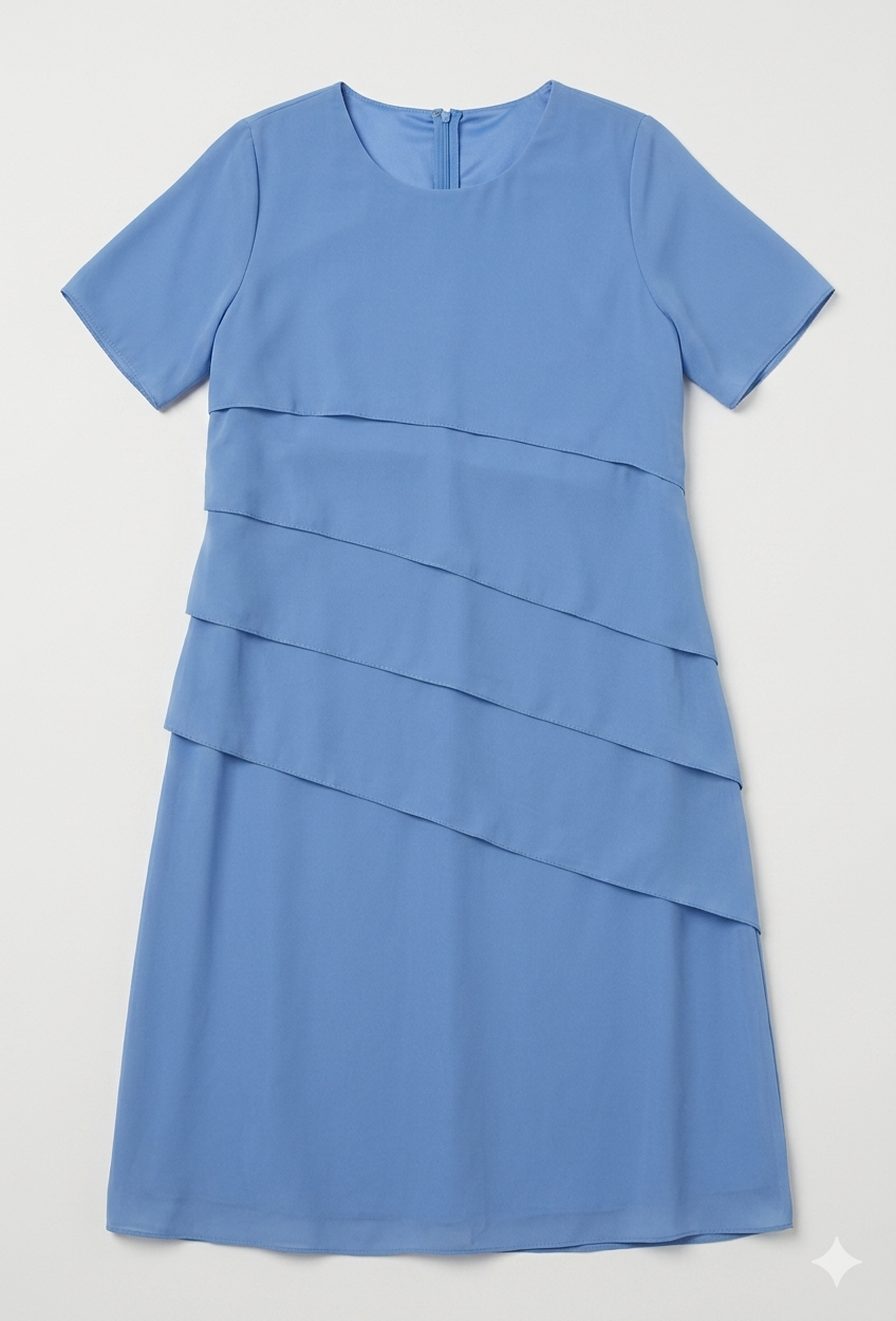 Damen-Chiffonkleid mit kurzen Ärmeln und Stufenvolants