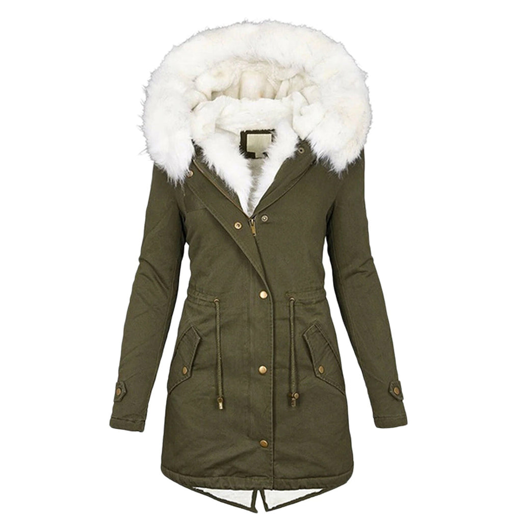 Elegante Damen-Winterjacke mit Kapuze und Knopfleiste