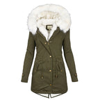 Elegante Damen-Winterjacke mit Kapuze und Knopfleiste