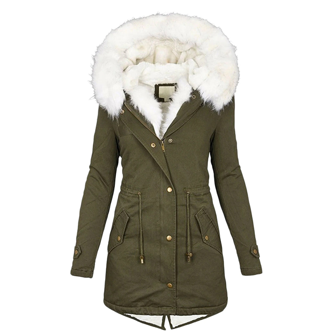 Elegante Damen-Winterjacke mit Kapuze und Knopfleiste
