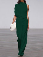 Ärmelloser Damen-Jumpsuit mit Rundhalsausschnitt und weitem Bein