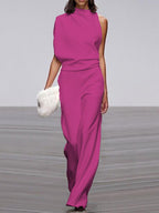 Ärmelloser Damen-Jumpsuit mit Rundhalsausschnitt und weitem Bein