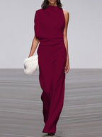 Ärmelloser Damen-Jumpsuit mit Rundhalsausschnitt und weitem Bein