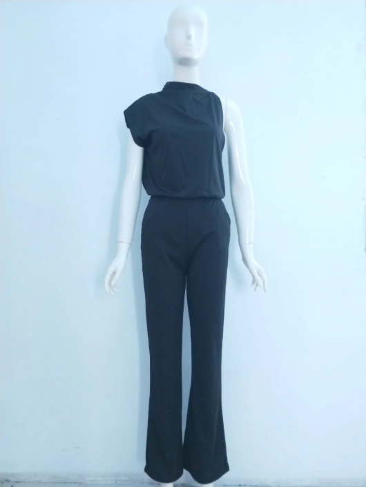 Ärmelloser Damen-Jumpsuit mit Rundhalsausschnitt und weitem Bein