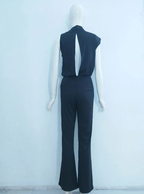 Ärmelloser Damen-Jumpsuit mit Rundhalsausschnitt und weitem Bein