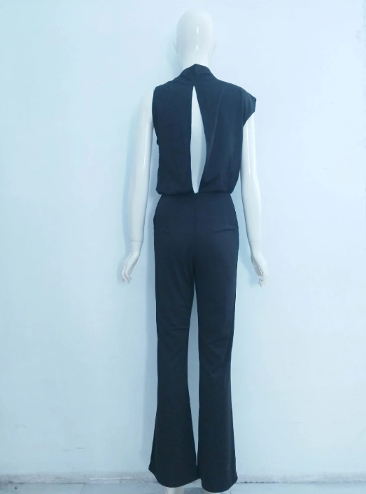 Ärmelloser Damen-Jumpsuit mit Rundhalsausschnitt und weitem Bein