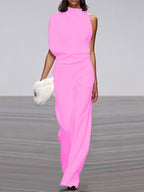 Ärmelloser Damen-Jumpsuit mit Rundhalsausschnitt und weitem Bein