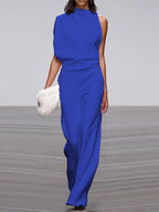 Ärmelloser Damen-Jumpsuit mit Rundhalsausschnitt und weitem Bein
