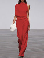 Ärmelloser Damen-Jumpsuit mit Rundhalsausschnitt und weitem Bein