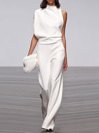 Ärmelloser Damen-Jumpsuit mit Rundhalsausschnitt und weitem Bein