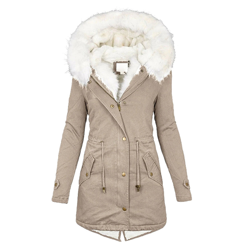 Elegante Damen-Winterjacke mit Kapuze und Knopfleiste