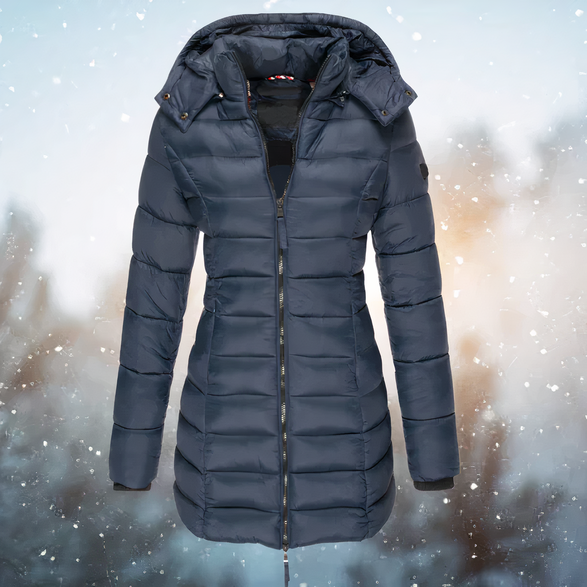 Schmal geschnittener Damen-Wintermantel mit Kapuze