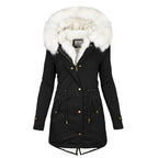 Elegante Damen-Winterjacke mit Kapuze und Knopfleiste