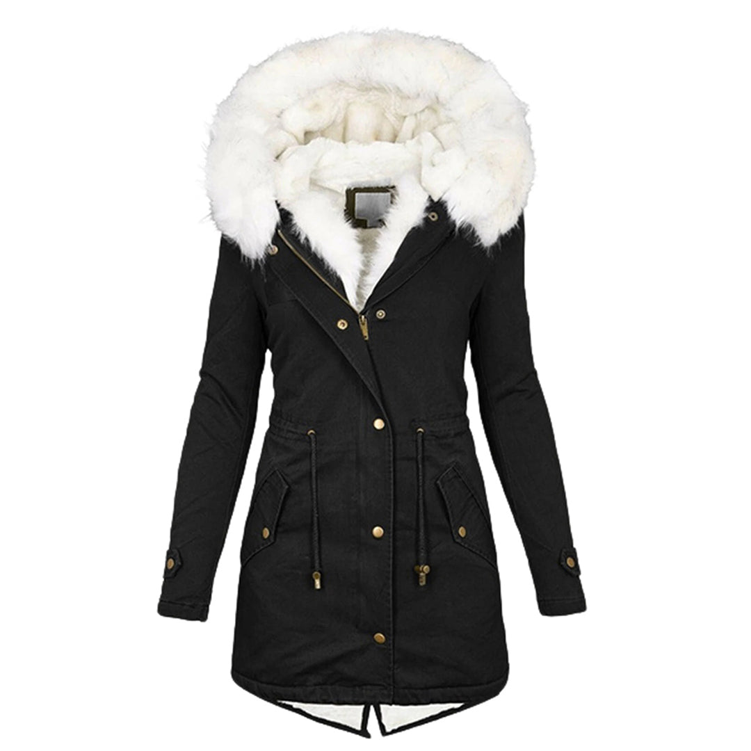 Elegante Damen-Winterjacke mit Kapuze und Knopfleiste