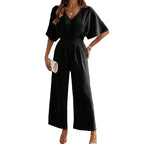 Weit geschnittener Damen-Jumpsuit mit V-Ausschnitt und Drapierungen