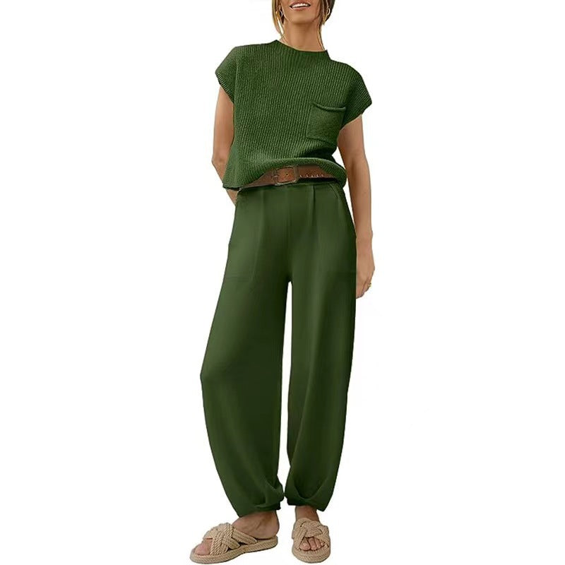 Zweiteiliges Damen-Set aus Strick-T-Shirt und Hose