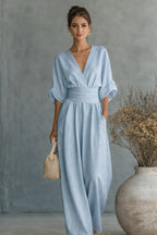 Weit geschnittener Damen-Jumpsuit mit V-Ausschnitt und Drapierungen