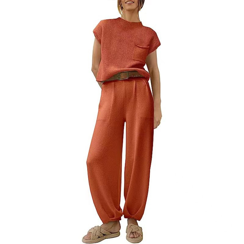 Zweiteiliges Damen-Set aus Strick-T-Shirt und Hose