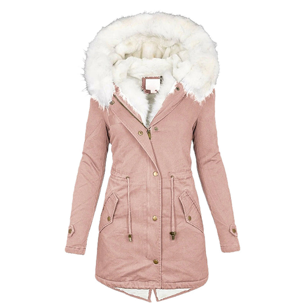 Elegante Damen-Winterjacke mit Kapuze und Knopfleiste