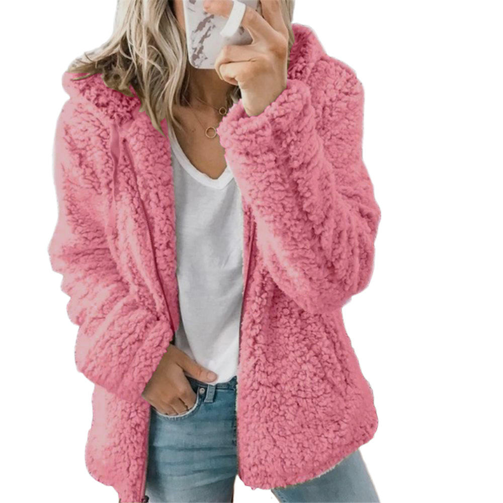 Damen-Teddy-Fleece-Mantel mit Taschen und Reißverschluss