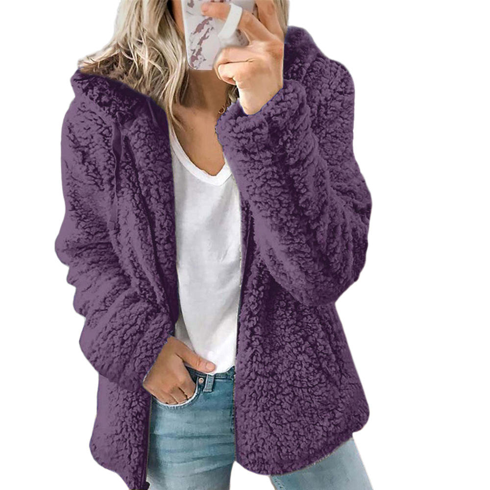 Damen-Teddy-Fleece-Mantel mit Taschen und Reißverschluss