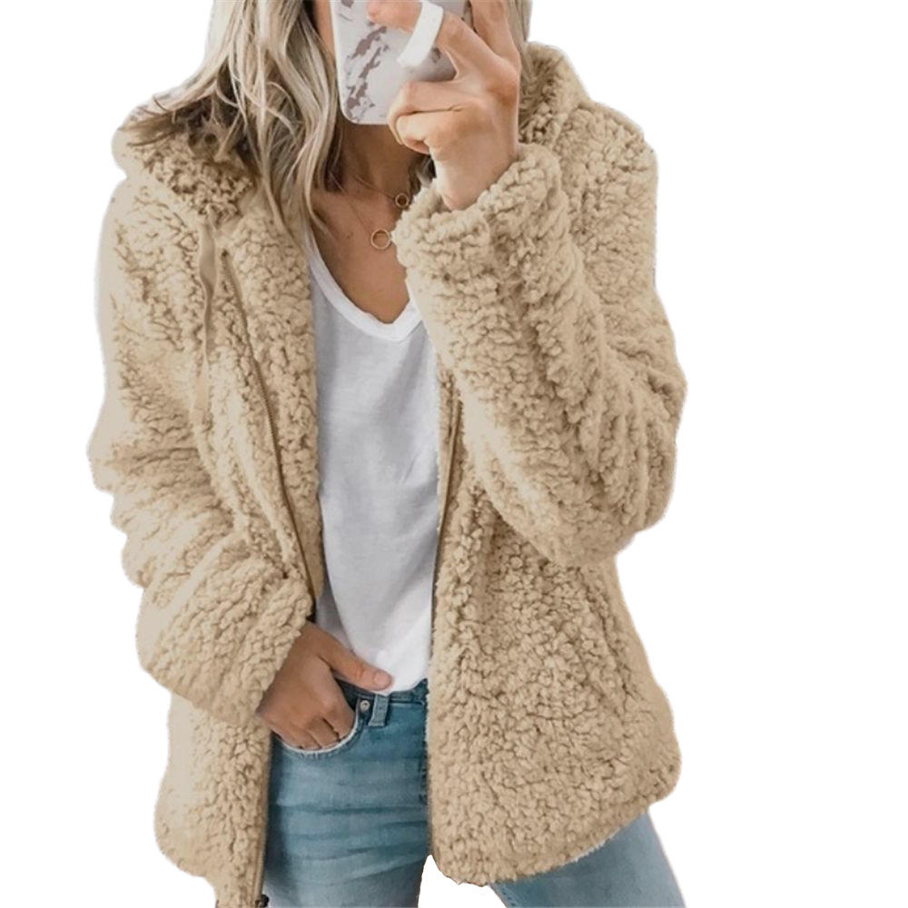 Damen-Teddy-Fleece-Mantel mit Taschen und Reißverschluss