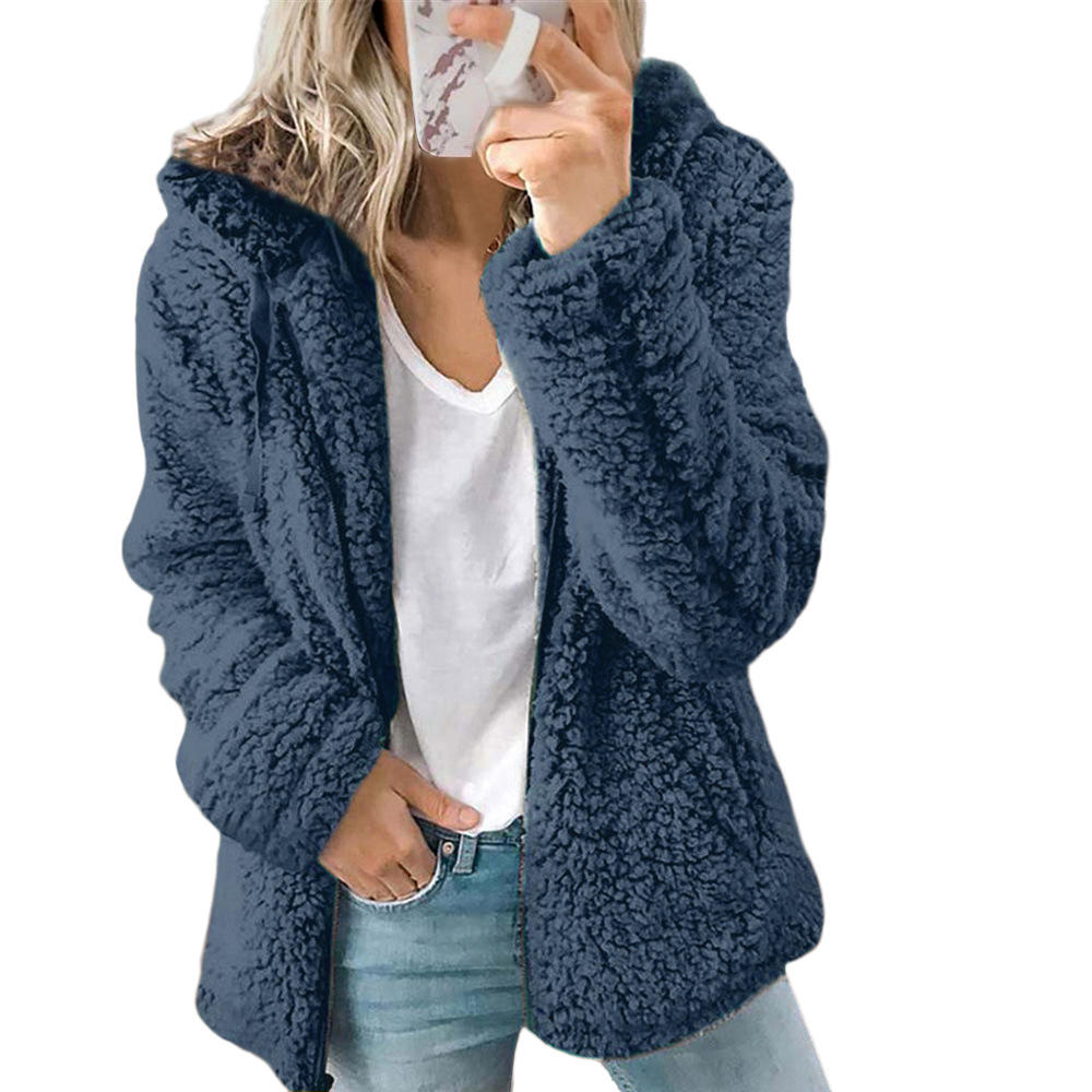 Damen-Teddy-Fleece-Mantel mit Taschen und Reißverschluss