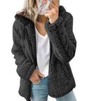 Damen-Teddy-Fleece-Mantel mit Taschen und Reißverschluss
