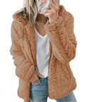 Damen-Teddy-Fleece-Mantel mit Taschen und Reißverschluss