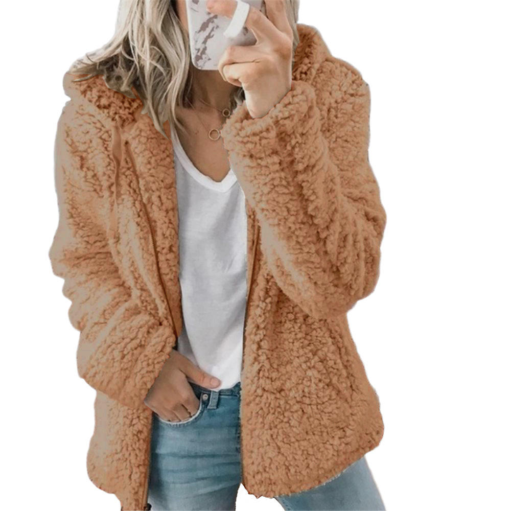 Damen-Teddy-Fleece-Mantel mit Taschen und Reißverschluss