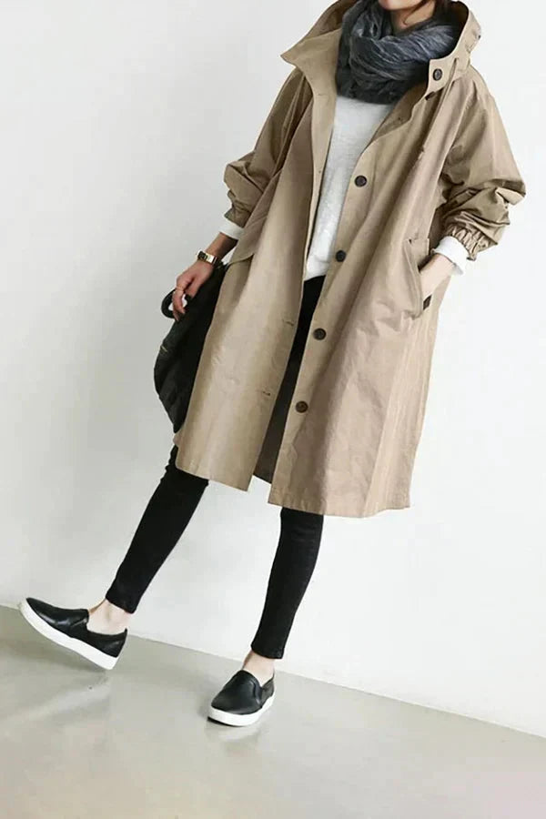 Damen-Trenchcoat mit Kapuze im lässigen Stil