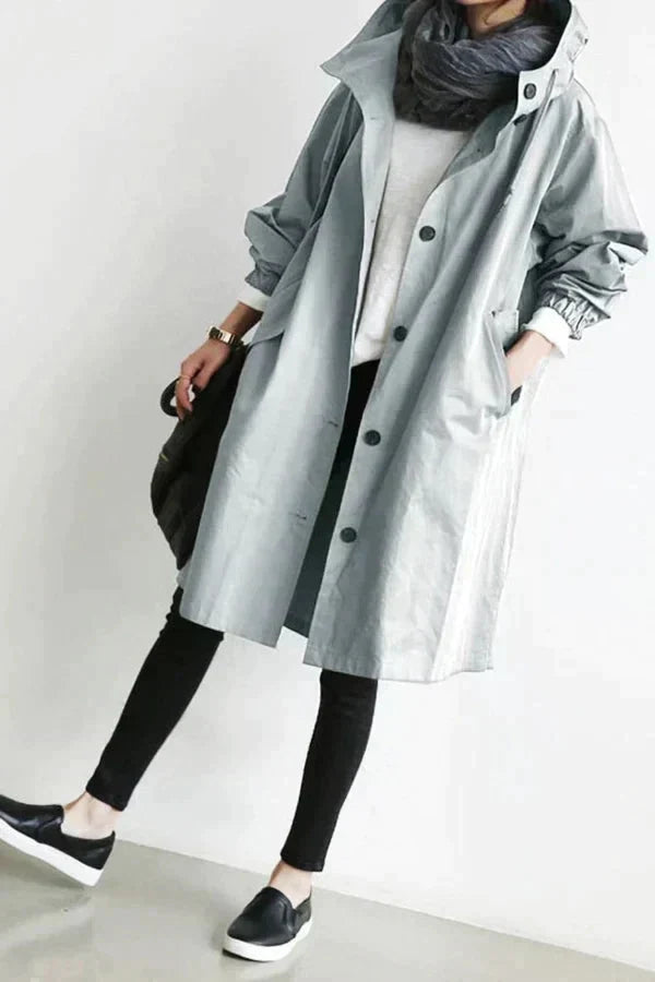 Damen-Trenchcoat mit Kapuze im lässigen Stil