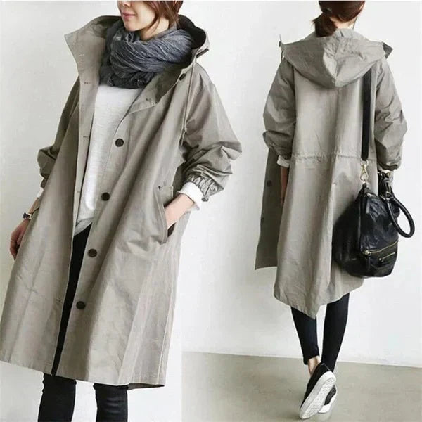 Damen-Trenchcoat mit Kapuze im lässigen Stil