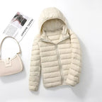 Ultraleichte, verstaubare Damen-Steppjacke mit Kapuze
