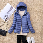 Ultraleichte, verstaubare Damen-Steppjacke mit Kapuze