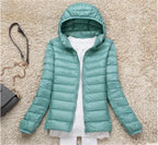 Ultraleichte, verstaubare Damen-Steppjacke mit Kapuze