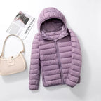 Ultraleichte, verstaubare Damen-Steppjacke mit Kapuze