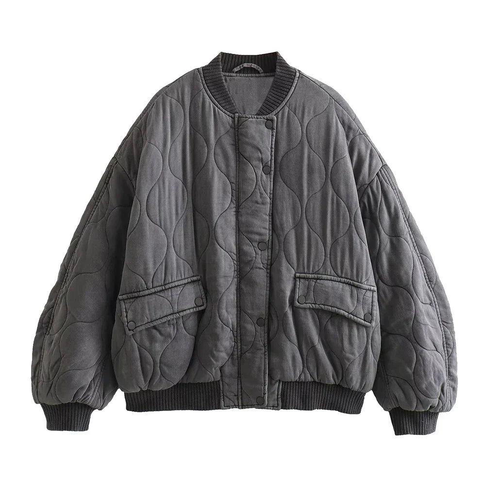 Locker geschnittene graue Damen-Steppjacke